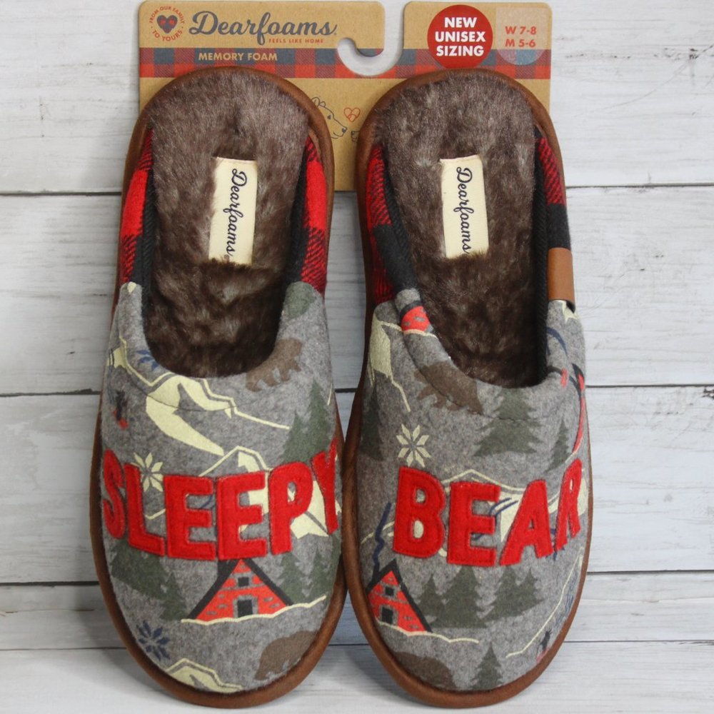 Dearfoams Men's Mule Slippers Size 5-6 Sleepy Bear